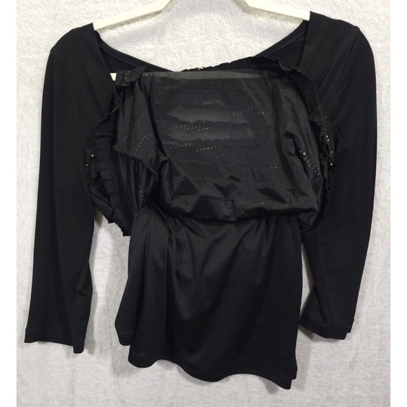I.N. Studio Gold Embellished Top Ruffled Square Neck Woman SP Black Festive Glam - Picture 4 of 13